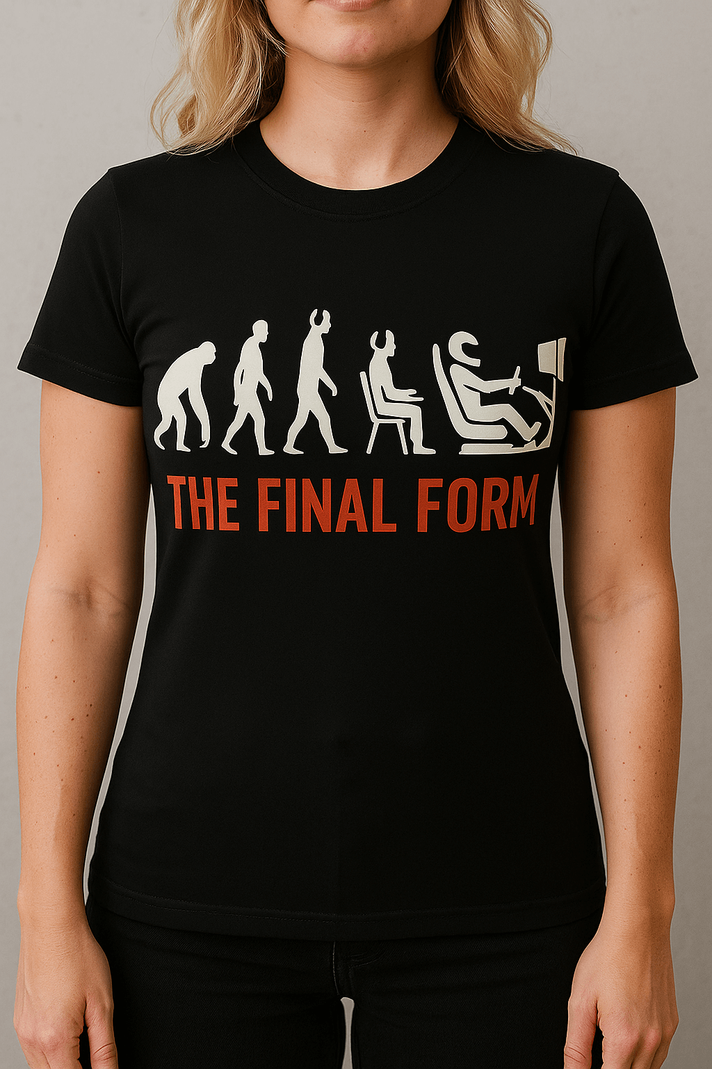 Final Form Sim Racing T-Shirt featuring evolution graphic design for sim racing enthusiasts.