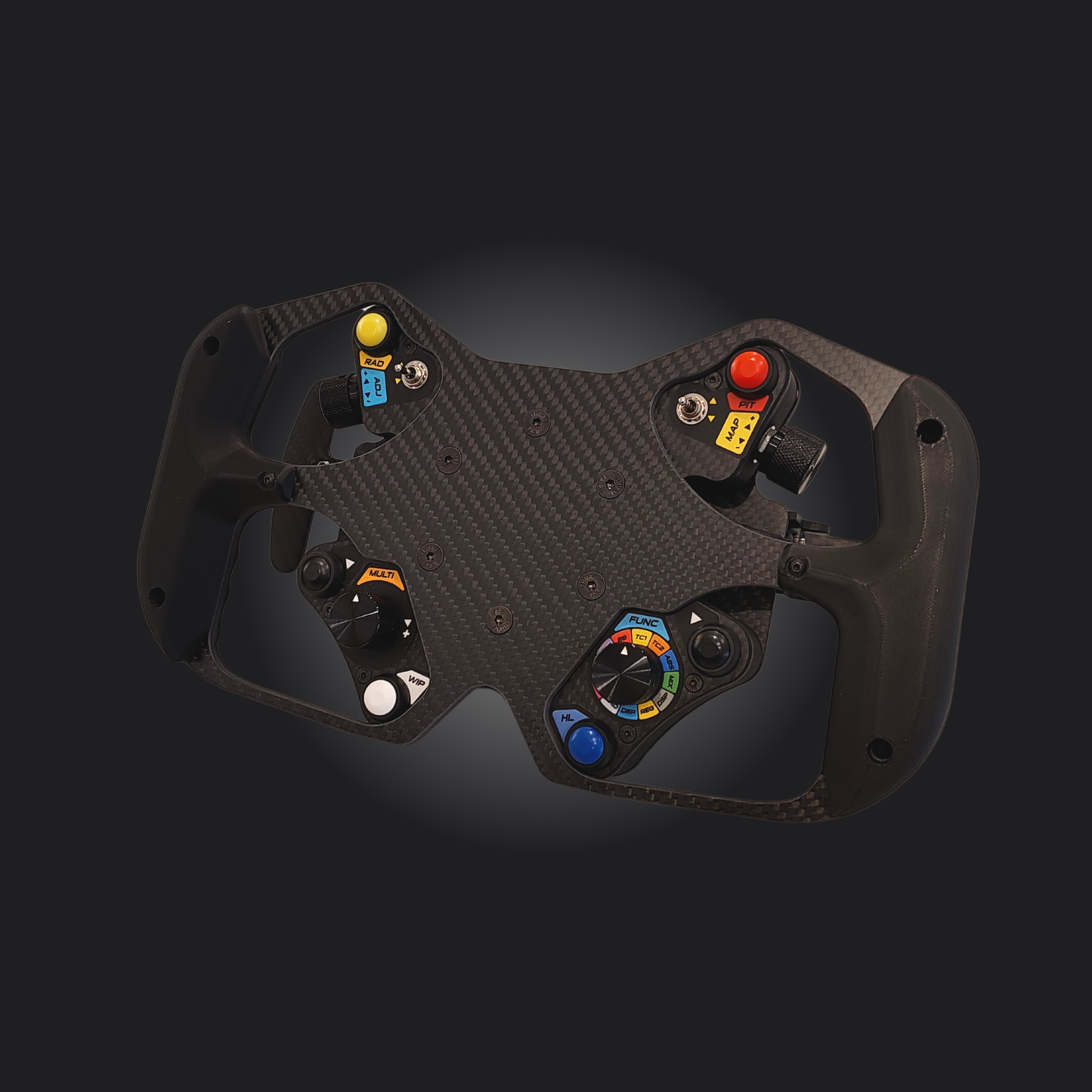 Formula Wheel Hub for PC with professional controls and carbon fiber design, perfect for sim racing enthusiasts.