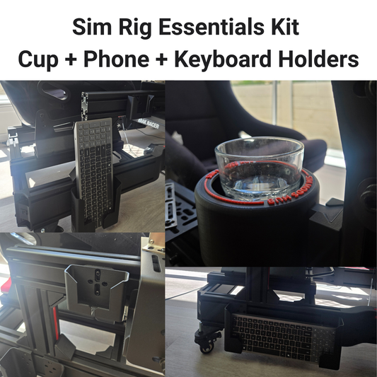 Sim Rig Essentials Kit – Cup, Phone & Keyboard Holders (Aluminium Profile Mount)