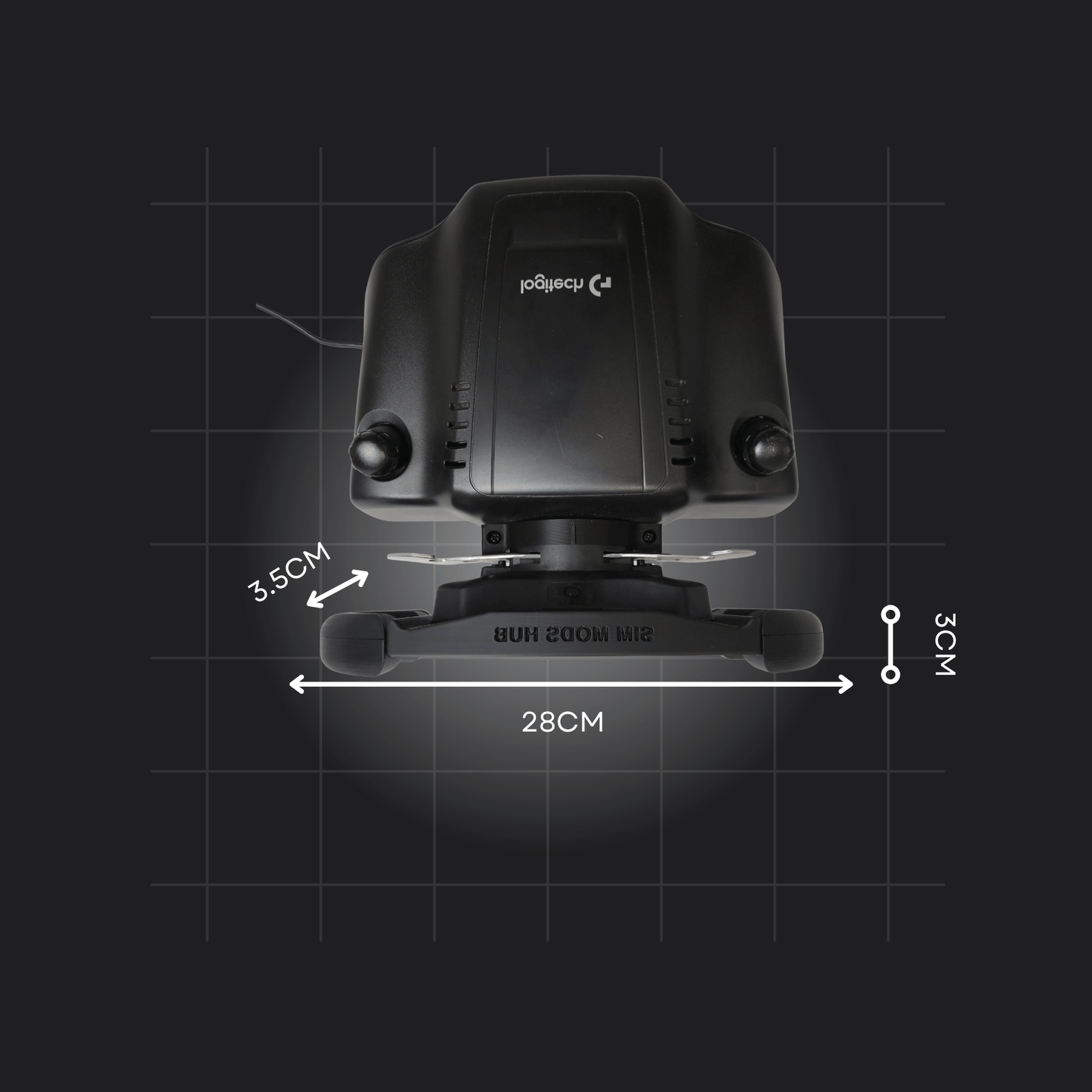 SF F1 Wheel Mod for Logitech G29/G923/G920, 28cm diameter, top view with dimensions.