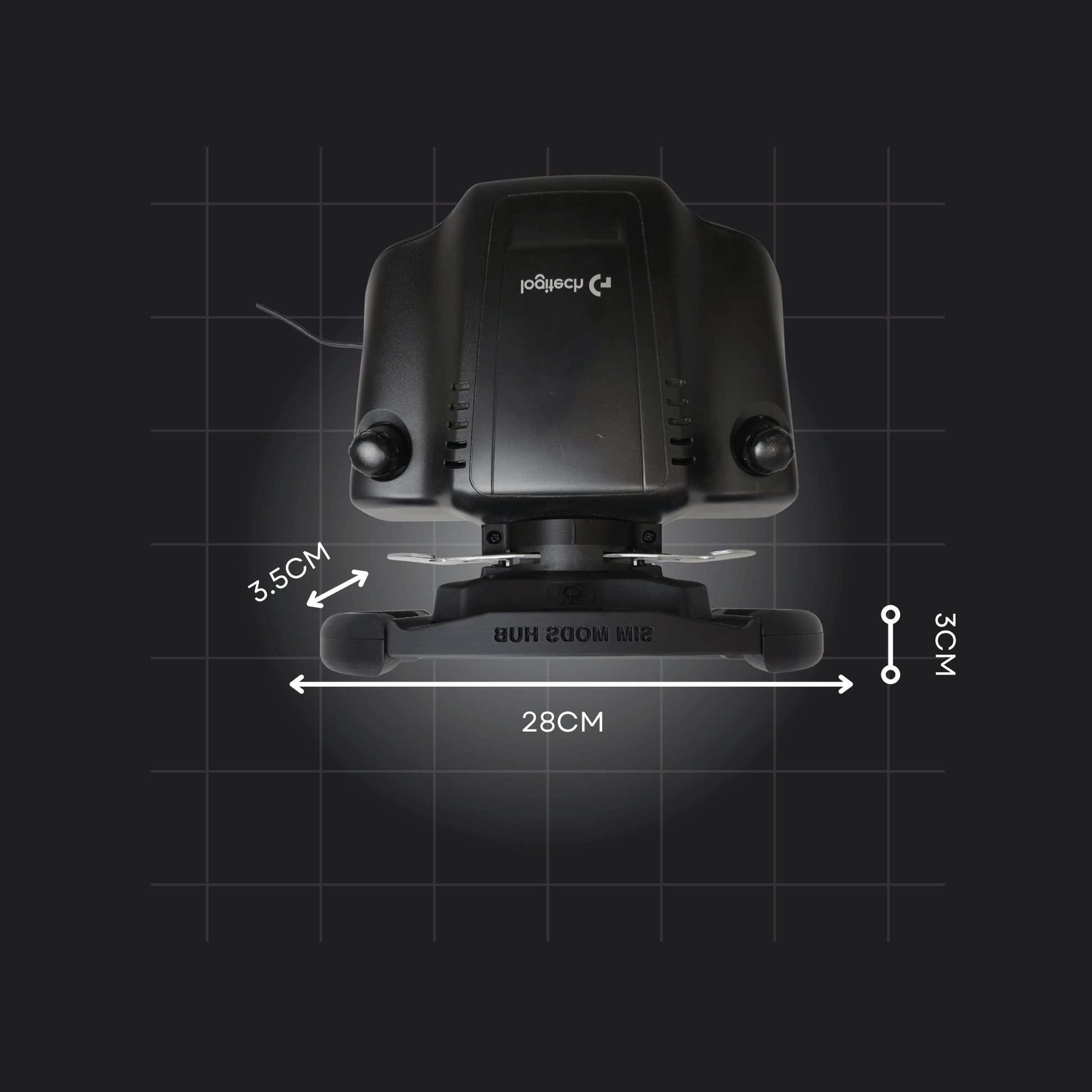 SF F1 Wheel Mod for Logitech G29/G923/G920, 28cm diameter, top view with dimensions.