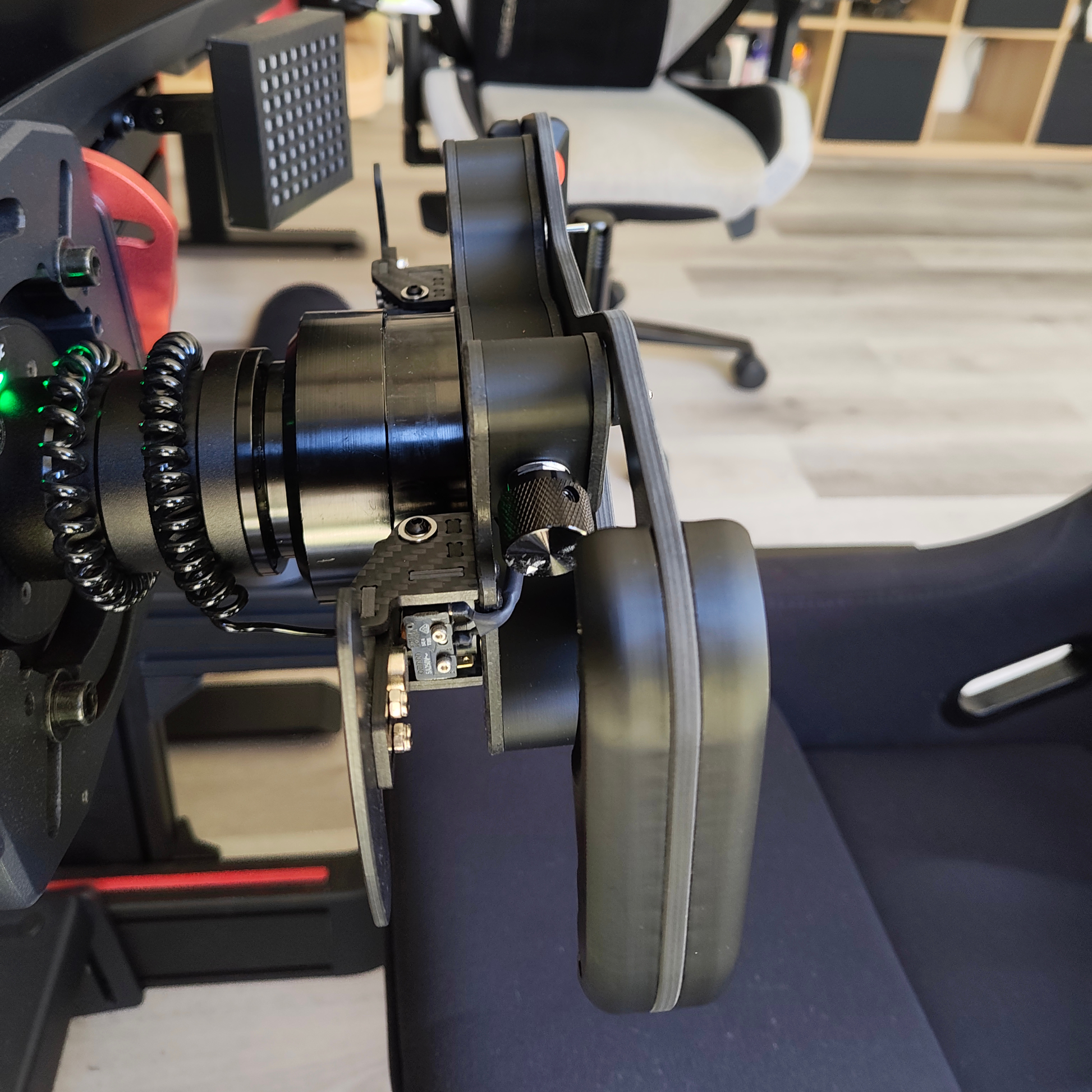 Close-up view of the Formula Wheel Hub showcasing its advanced design and modular compatibility for serious sim racers.