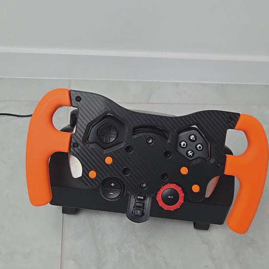 F1 Wheel for Logitech G29, G923, G920 featuring orange grips and various controls for sim racing.