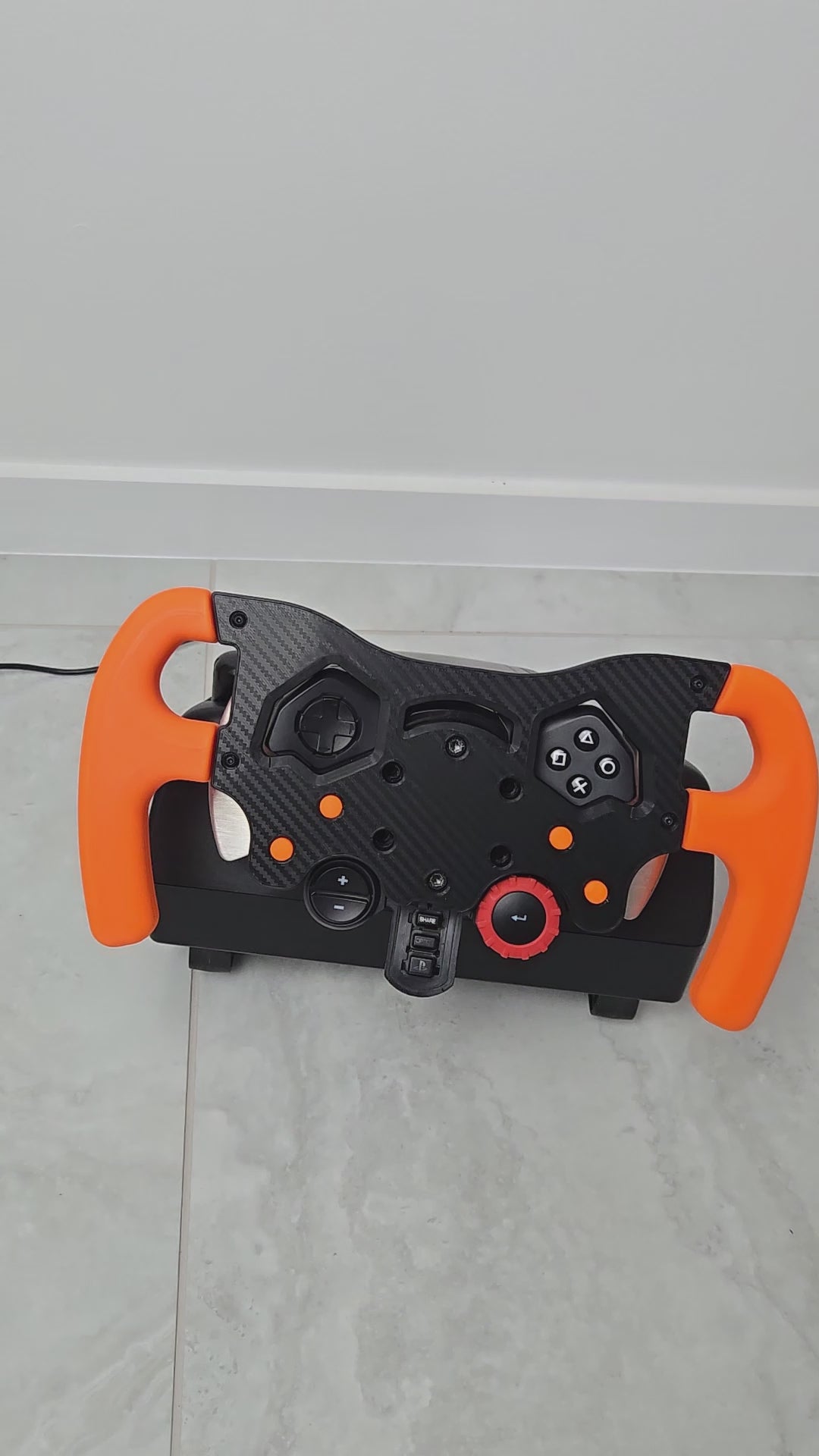 F1 Wheel for Logitech G29, G923, G920 featuring orange grips and various controls for sim racing.